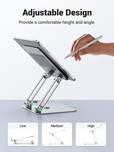 UGREEN Tablet Stand, Dual Rod Support Height Adjustable Aluminum Tablet Holder, Foldable Portable Stand for Desk Compatible with iPad Pro/Mini/Air, iPhone 14/13 Pro Max, Galaxy Tab A8/S7 (Silver)