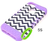 Cellphone Trendz New 3-piece Hybrid Rocker Impact Case for Apple iPhone 5, 5s, 5g - Black and White Chevron Stripes Design Hard Cover on Silicone Skin (Purple)
