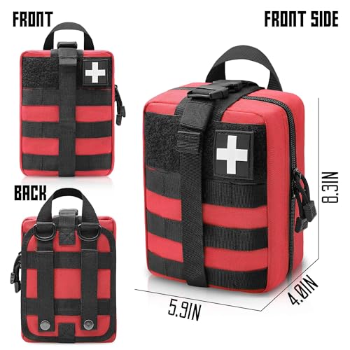 Red Molle First Aid Pouch, Medical Pouch Rip Away Large, Molle Ifak Pouch, Tactical EMT Pouch Bag Only for Hiking Survival Camping (Red) by VIIDOO - Used condition - Image 2