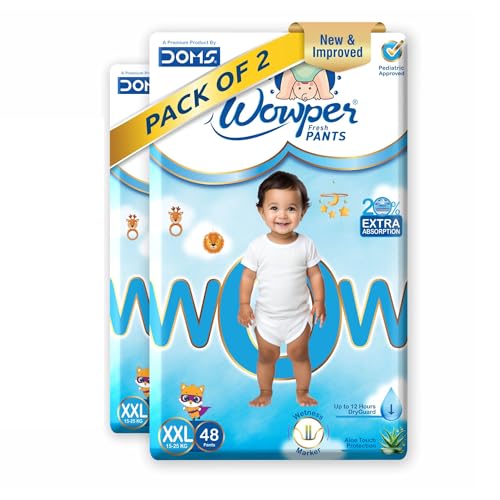 Image of Wowper Baby Diaper Pants | XXL-96 counts | Wetness Indicator |Anti Rash |up to 12 hrs Absorption |15-25 Kg | Super Soft Diapers