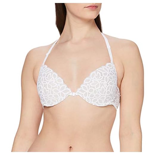 Iris & Lilly Damen Push-up-BH Spitze Frontverschluss, Grellweiß, 75A