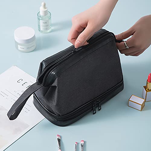 Borsa per Il Trucco da Uomo, Borsa cosmetica a Doppio Scomparto con Cerniera, Organizer di Grande capacità, Impermeabile, Ideale per la Doccia e i Viaggi.