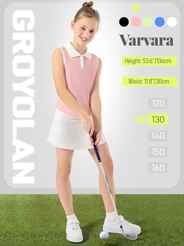 Image of Girls Sleeveless Polo Shirts Contrast Collar Tennis Golf Tank Tops Quick Dry Breathable Athletic Shirts