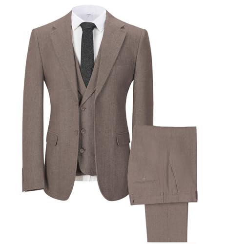 Men's 3 Pieces Suit Tweed Herringbone Regular Fit Wedding Tuxedos for Party Groomsmen Prom Business Suits