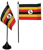 Flaggenfritze Tischflagge Uganda 10 x 15 cm, ugandische Flagge, reißfestes Polyester, farbintensiver Siebdruck, kleine Fahne mit Kunststoff-Sockel