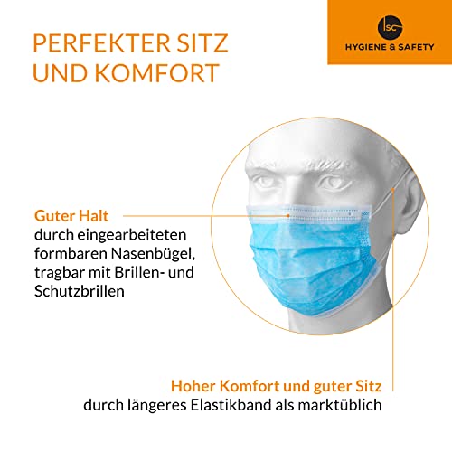 ISC Hygiene & Safety OP Vlies Mundschutz Maske (50 Masken mit Elastikband in Komfortlänge, 3-lagig, 100% PP, mit Nasenbügel, glasfaserfrei, latexfrei, 3-lagig grün (Packung mit 2)