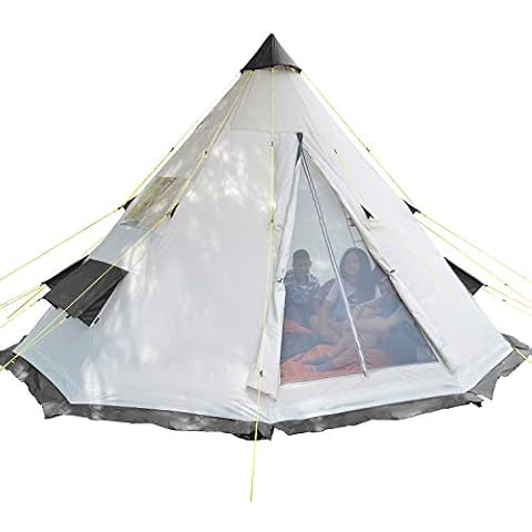 Skandika Teepee 6 Person Outdoor Camping Tent, Waterproof, Sewn-in Tent Floor, Mosquito Net, 2.5 m Standing Height, 3000 mm Hydrostatic Head, Steel Poles, Indian Tent, Festival Tent, Glamping (Beige) Cover