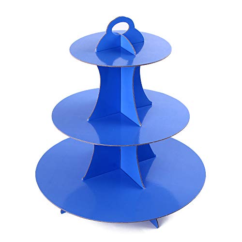YLDW 3-Tier blue Sturdy Cardboard Cupcake Stand holder (12"W x 12.8"H) Tower
