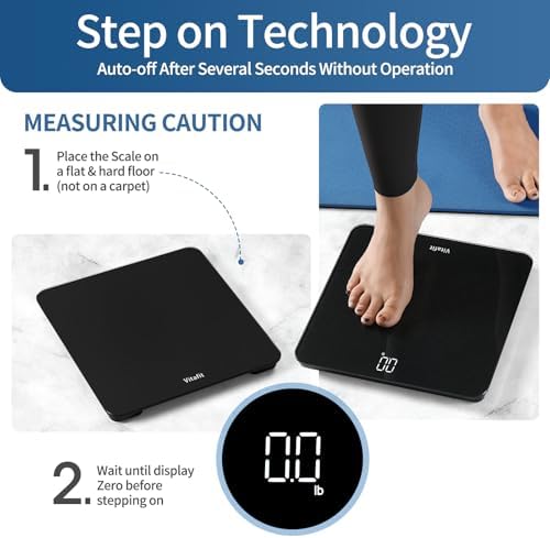 Vitafit Scale for Body Weight, Accuracy 0.1lb by Our Professional Scale Factory Since 2001, Digital Bathroom Weight Scale LED and Step On, 3xAAA Battery Included, 400lb/182kg, Spray Silver Black — view 5