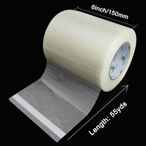 Image of BOMEI PACK Wide Fiber Reinforced Packing Tape 6 inch, Clear Heavy Duty Bi Directional Filament Strapping Tape 6Inch x 55yds 6.7Mil