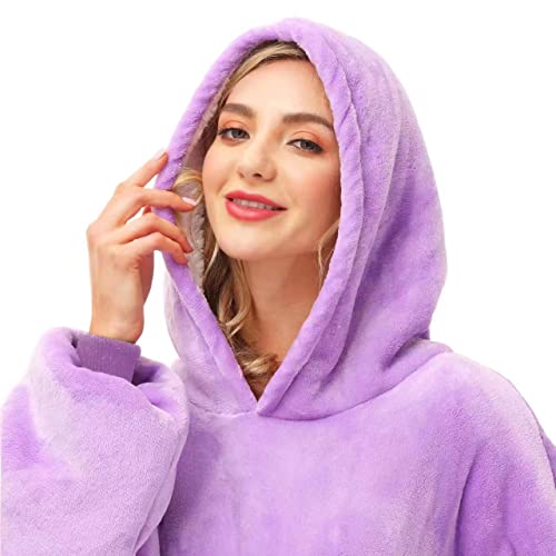 Kipswiza Oversized Wearable Blanket Hoodie, Sherpa Fleece Thick Warm Big Hooded Sweatshirt Blanket for Women Men Mom Sister Girls as Her Gifts, Purple