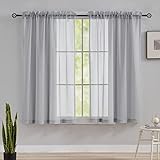 Home Brilliant Short Woven Voile Curtains for Bedroom 45 Drop, Net Sheer Curtains for Kitchens, 54 x 45 Inch, 114 CM Drop, Light Grey