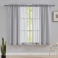 Home Brilliant 160cm Slot Top Voile Curtains for Bedroom, Decorative Soft Sheer Curtains for Windows, Grey Net Curtains for Living Room, 54 x 63 Inch, Set of 2, Light Grey