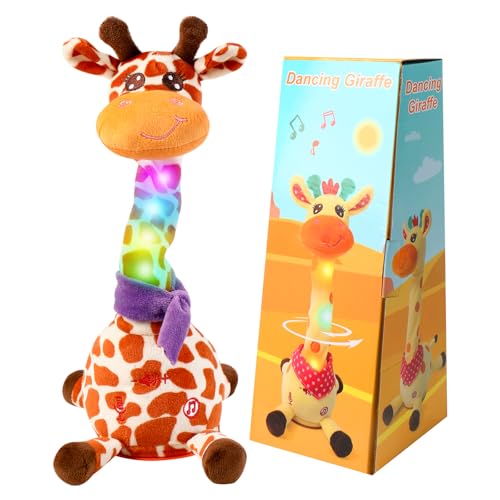 seOSTO Jirafa Bailarin, Jirafa Bailarina Parlanchin, Peluche Musical Que Baila y Repite tu Voz, con Canciones Volumen Ajustable, Cactus Bailarin Juguetes Bebes Regalos para Niños (Manchada)