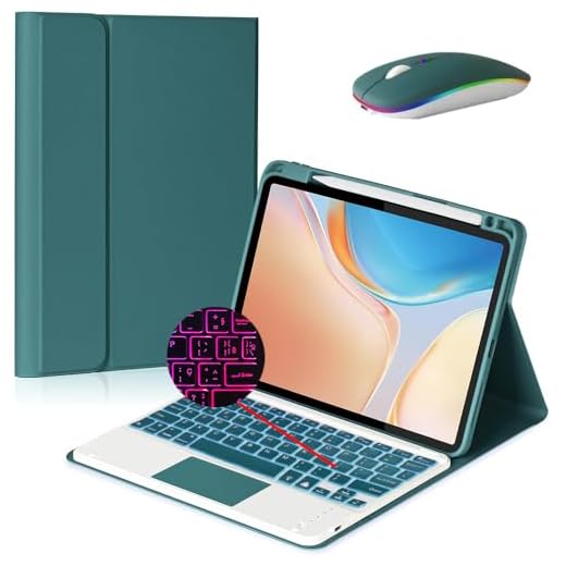 SZAMBIT Capa para Xiaomi Pad 5/5 Pro 11",Teclado Destacável Bluetooth com Mouse,Capa de Suporte Leve e Fina,Português,verde-teclado touchpad,teclado retroiluminado