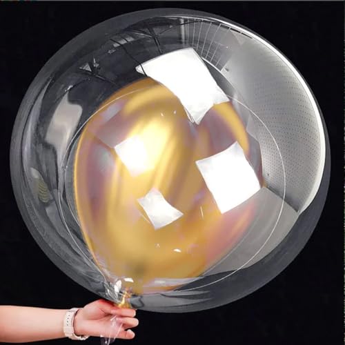 Image of Wanna Party Pack of 5 Bobo Balloons 20 Inch Helium Style Transparent Bubble Clear with 5 Gold Metallic , Gifts for Christmas,Wedding,Birthday, Anniversary Party Decorations