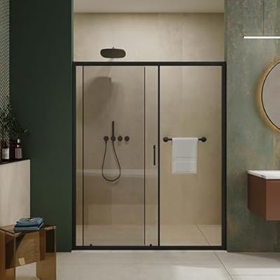60" W x 72" H Shower Door, Glass & Sliding Shower Doors with Black Frame & Handle,Adjustable Bathtub Doors, 1/5 inch Thick Clear Tempered Glass Bathroom Door (Black, 60.in x 72.in)