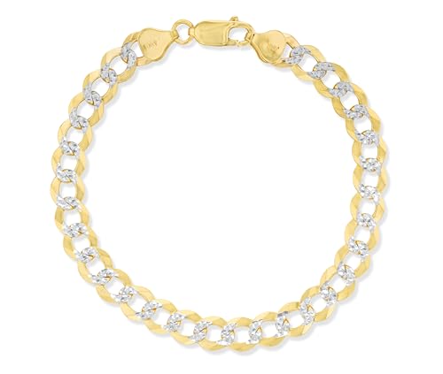 Floreo 10k Yellow Gold and White Gold 6mm Solid Two-Tone Curb Cuban Chain Bracelet and Anklet