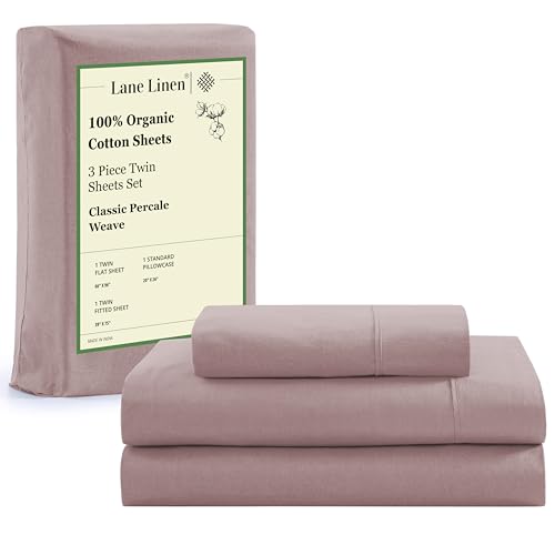 lane linen sustainable 100% organic cotton twin size bed sheets, soft & comfy mercerized fully elasticized naturally cooling machine washable twin sheet sets cotton- lilac sustainable100%