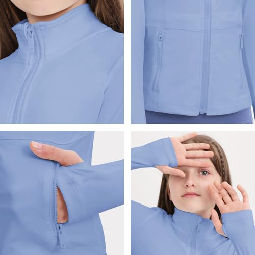 Image of B&GCozy Girls Zip Up Jacket Horse Riding Shirts Athletic Yoga Lightweight Jackets for Girl 6-15 Years