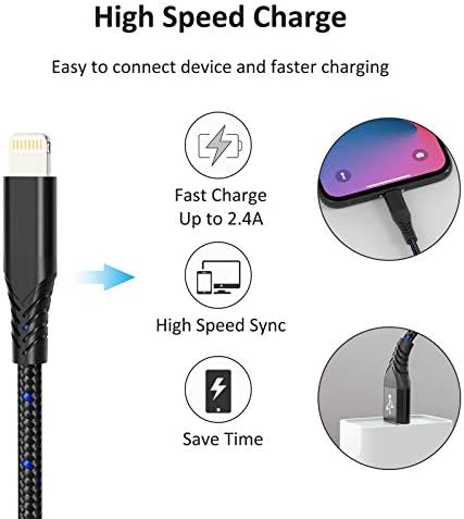 ADILIFT Short Charger Cable, [5-Pack 20cm] Lightning Charging Cable 0.2m Nylon Braided Cord Lead USB Fast Charging Cord Compatible with iPhone 11 Pro Max Xs X XR 8 7 6s 6 plus SE 5s etc.
