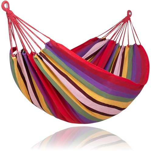 Image of SUNCREAT Hammocks for Outside, Portable Heavy Duty Tree Hammock, Red Stripes