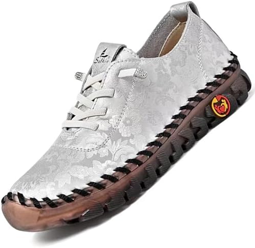 Women's Leather Soft Bottom Flat Slip-on Loafers Fashion Handmade Floral Embroidery Walking Shoes Comfort Orthopedic 4D Pain Relief Casual Shoes