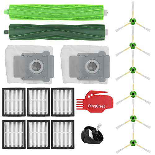 DingGreat Replacement Accessories Kit for iRobot Roomba i7 i7+ i7 Plus i3 E5 E6 E7 Vacuum Cleaner (1 Set Rubber Brushes, 6 Filters, 6 Side Brushes, 2 Dust Bags, 1 Front Wheel, 1 Cleaning Brush)