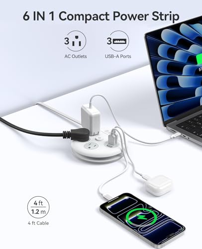Image of ORICO Travel Power Strip, 4Ft Flat Extension Cord with 3 AC Outlets and 3 USB-A Charging Ports, 45 Flat Plug, Non-Surge Protector Essential for Cruise /Home /Office, White-OR