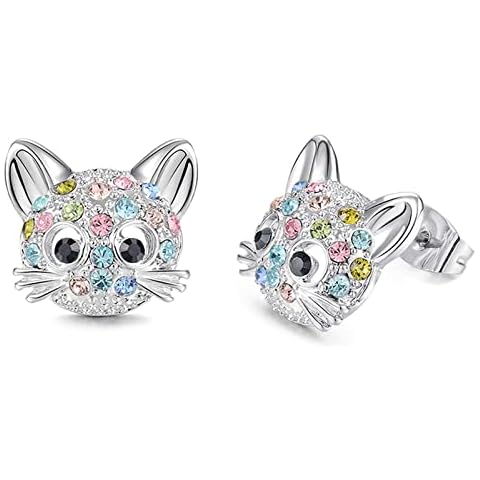 Cat Earrings Stud Earrings for Women Color Artificial Gem Cute Jewellery for Cat Lover Women Girls Kids with Gift Box Velvet Bag 11 Cover