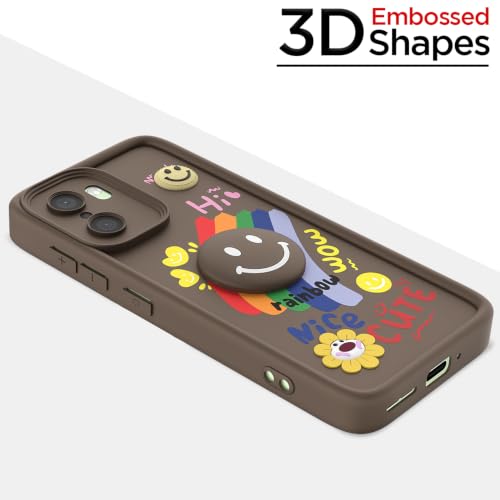 Image of Pikkme Back Cover for OnePlus 15R 5G | Soft Silicone| Cute Rainbow Smile & 3D Cartoon Flower Design | Shockproof Raised Camera Protection Bumper Case (Brown)