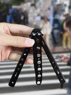 Aifusi Butterfly Knife Trainer Practice Steel Metal Folding Knife Training Knife Unsharpened Blade (Black) #TOP4