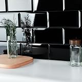 3' x 6' Beveled Glass Mirror Tiles Black Peel and Stick Backsplash, Self Adhesive Subway Decorative Wall Tile for Kitchen Bathroom (40pcs)
