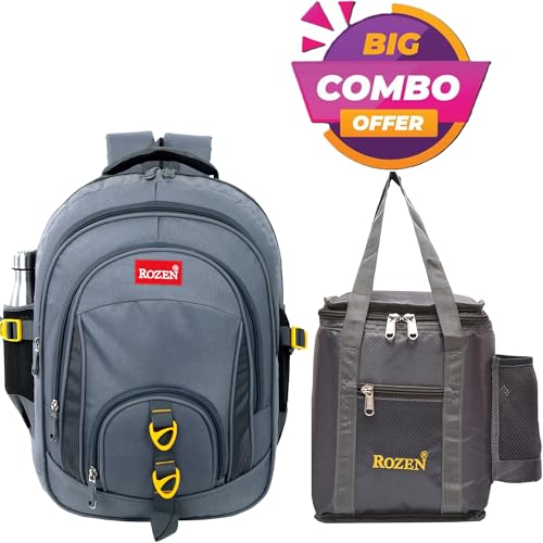 Image of ROZEN LARGE 50 LITERS COMBO SCHOOL & Lunch bag for Class 5-12 Large Multipurpose Backpack for Students, Water Resistant, Unisex Design, Stylish & Durable