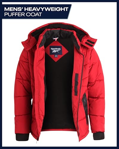 Image of Reebok Mens Winter Jacket - Thick Heavyweight Ski Winter Coat - Warm Insulated Quilted Hooded Puffer Coat for Men