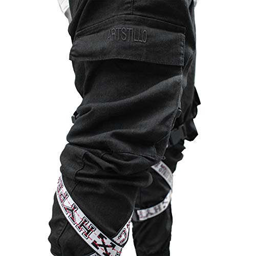 Calça Jogger Masculina Preta Sarja Com Fitas Tamanho:42;Cor:Preto