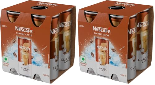 Image of Nescafe Cafe-Style Cold Coffee Liquid Can, Classic Latte, (4Units x 200 Ml), 800 Ml (Pack of 2)