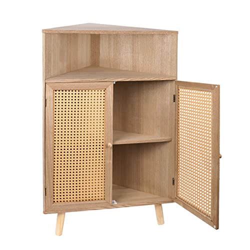 Corner Cabinet Organizer With Doors, Small Rattan Corner Table, 4-Tier Corner Bar Cabinet, Freestanding Corner Tables For Small Spaces, Corner Shelf Stand For Living Room, Kitchen, Bathroom, Bedroom #TOP22