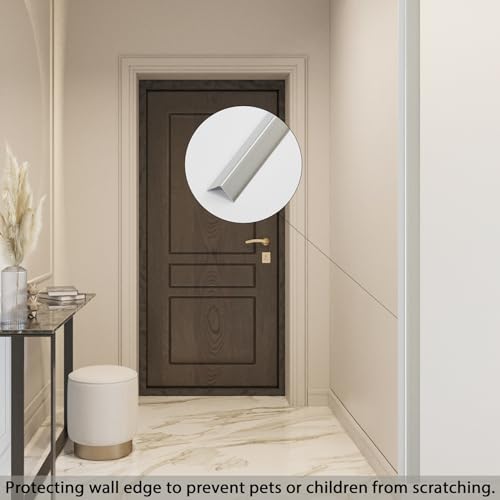 Image of Coengwui Aluminum Corner Guards, Peel and Stick L-Shaped Molding Trim for Wall Table Door Frame Protection and Decoration (Matte Silver, 3Pcs x 4.26ft x 0.8in)