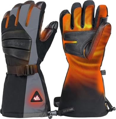 Unigear Rechargeable Heated Gloves for Men Women, 3 Heating Level Electric Battery Ski Gloves, Thinsulate Waterproof Winter Touchscreen Leather for Outdoor Work, Snowboarding, Raynauds