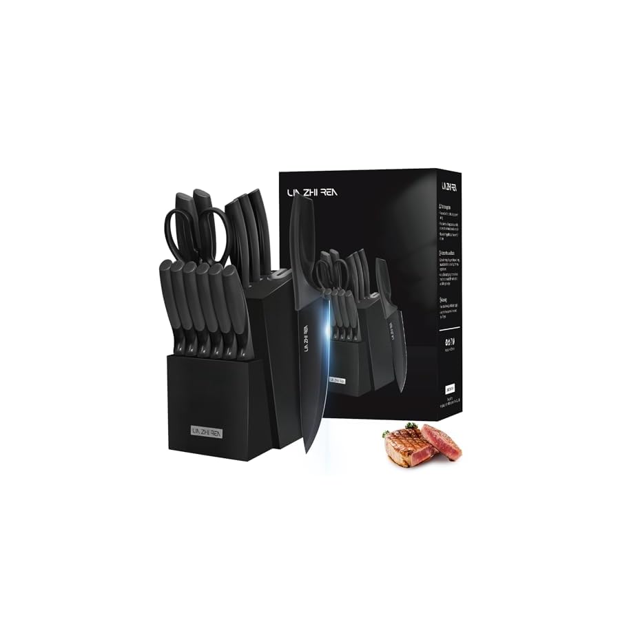Knife-Set-15-Pieces-Kitchen-Knife-Sets-with-Block-Built-in-Sharpener-Dishwasher-Safe-Anti-slip-Ergonomic-Handle-Knife-Block-Set-for-Chopping-Slicing-Dicing-Cutting-Black Knife Set, 15 Pieces Kitchen Knife Sets with Block, Built-in Sharpener, Dishwasher Safe, Anti-slip Ergonomic Handle, Knife Block Set for Chopping, Slicing, Dicing & Cutting, Black