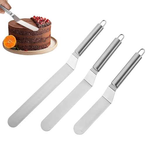 Heyumybit Juego de Espatula Reposteria,3 Espátulas de Glaseado Inoxidable,Espátula para Repostería en ángulo para Glaseado de Pasteles Magdalenas y Pasteles
