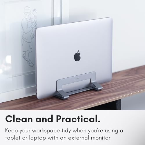 Macally Vertical Laptop Stand for Desk | Laptop Holder Vertical | MacBook Stand Closed (Pro/Air) Save Space and Improve Airflow