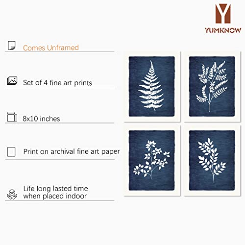 Vintage Botanical Wall Art - Navy Blue Wall Decor - Flower Plant Wall Print - 8X10 Unframed - Minimalist Floral Poster Picture For Kitchen Bathroom Bedroom - Tropical Room Decor For Modern Farmhouse #TOP1