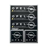 Aufkleber-Set, offizielles Lizenzprodukt, hergestellt für Opel Motorsport, Logo Schwarz und Chrom, 94 x 131 mm (5 Aufkleber)