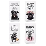 SPBL&L Black Pug Gifts for Women,Black Pug Dog Decor Kitchen Towels Set of 4, Decorative Hand Tea Dish Towels for Bathroom, 16x24 Inches