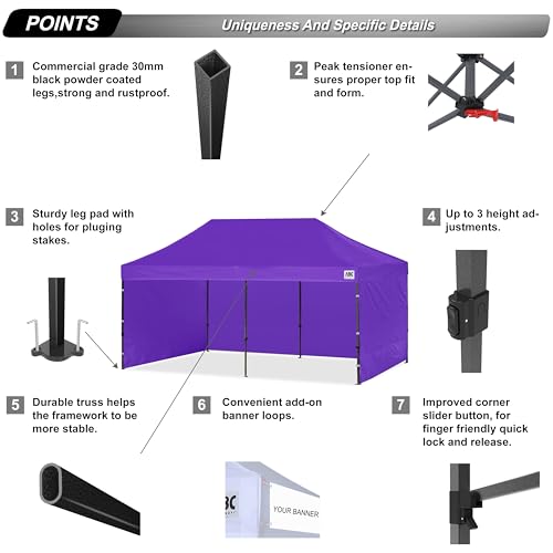 Image of ABCCANOPY Heavy Duty Easy Pop up Canopy Tent with Sidewalls 10x20, Purple