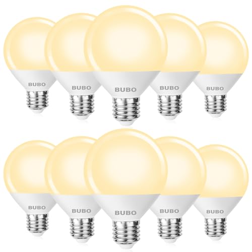 Image of BUBO Vanity Light Bulbs for Bathroom Over Mirror, 60 Watt Equivalent, Soft White 2700K, G25 Globe Light Bulb 800 Lumens, Round Bulb with E26 Medium Base, 7W, Non-Dimmable, 10 Pack