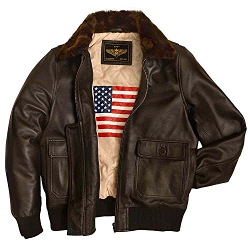 Men Navy G-1 Leather Flight Bomber Jacket (as1, alpha, x_l, regular, regular, Brown)
