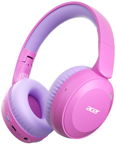 Acer OHR668 Foldable Wireless Kids Headphones — Pink, 85/94dB Volume-Limited